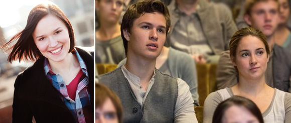 Author Veronica Roth & Ansel Elgort w/ Shailene Woodley in a still from DIVERGENT