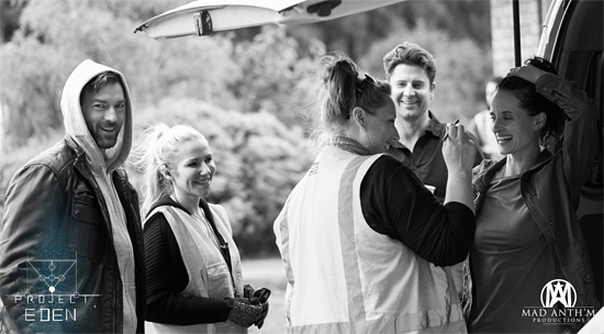 Peter Hansen, Ashlee Jensen, Paul O'Brien, Emily Fradenburgh prepare to step onto set on Day 1 – Source: Project Eden FB